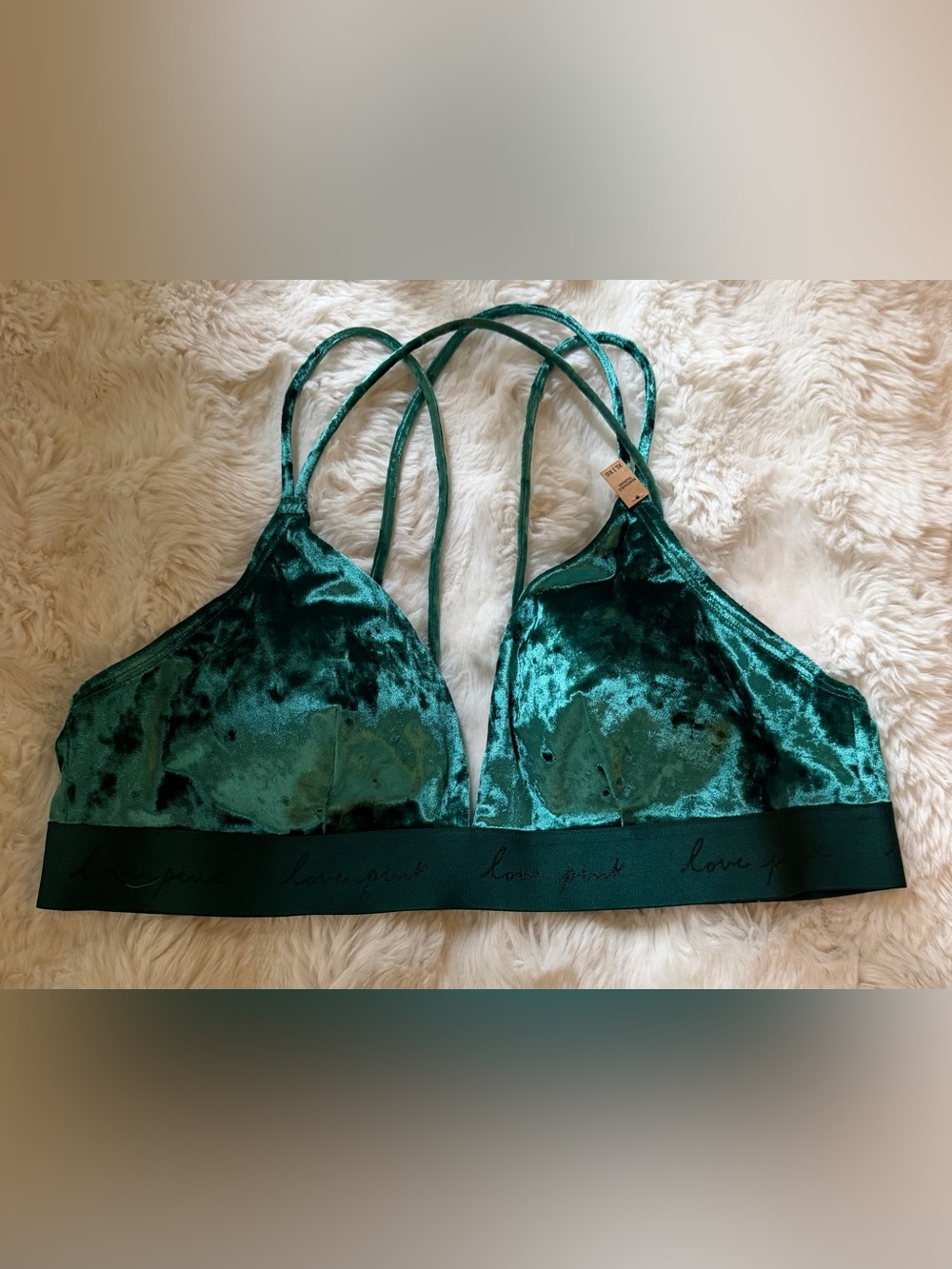 New PINK Victoria's Secret Emerald Velvet Strappy Bralette